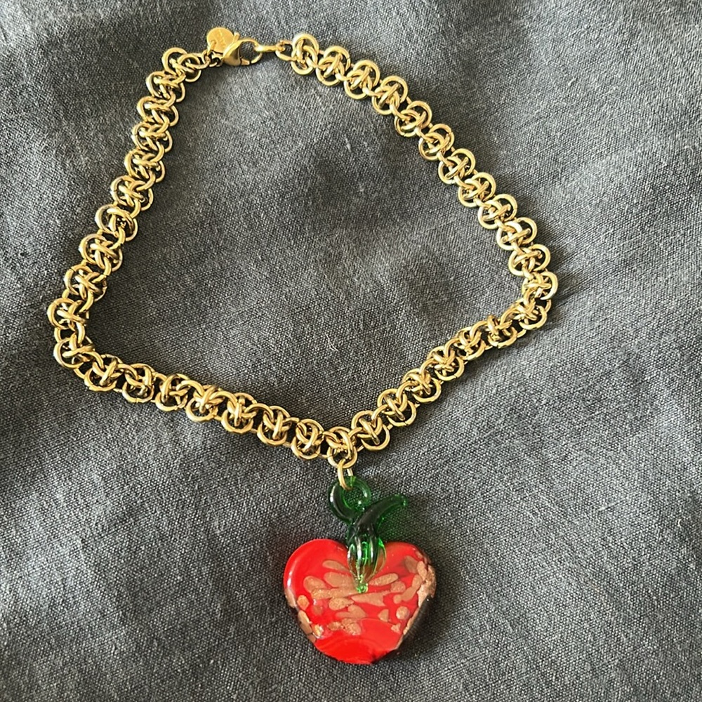 Mayol Gold Necklace with Red Glass Apple Pendant